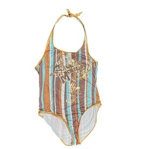 Disney Hannah Montana Swimsuit Girls 14/16 Gold, Blue, Brown GUC